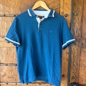 Michael Kors Polo Shirt Mens M Blue Cotton Tipped Short Sleeve MK Logo Casual‎